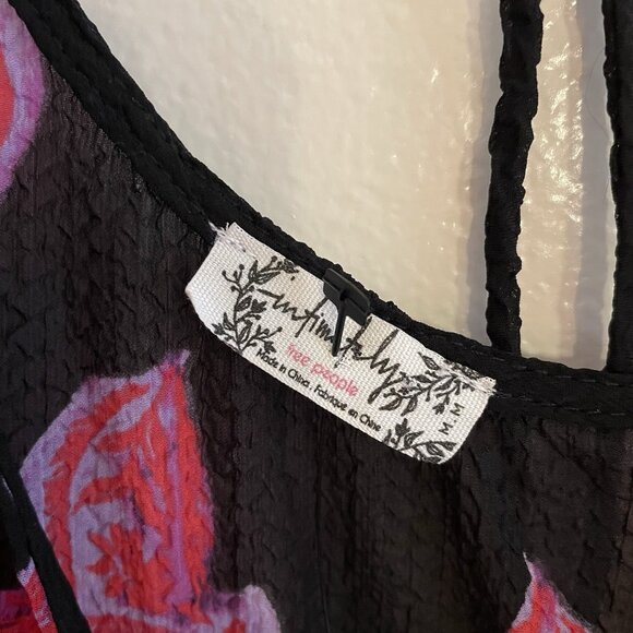 Intimately Free People M Black Floral Sheer Boho Bell Sleeve Symphony Slip Dress - Picture 7 of 11